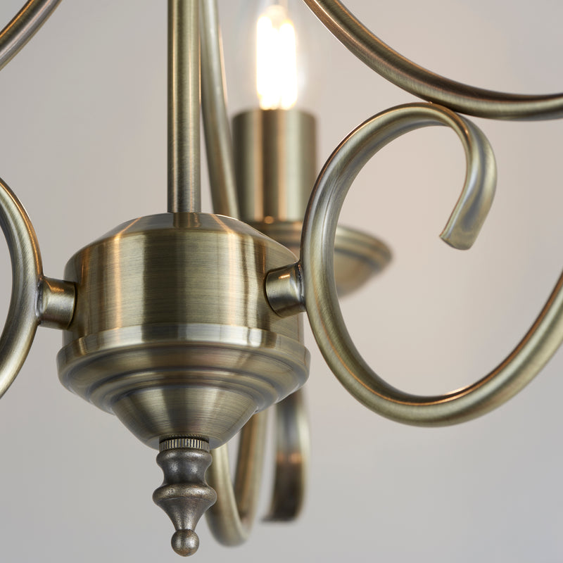 Bernice 3 Light Chandelier – alternative view in antique brass