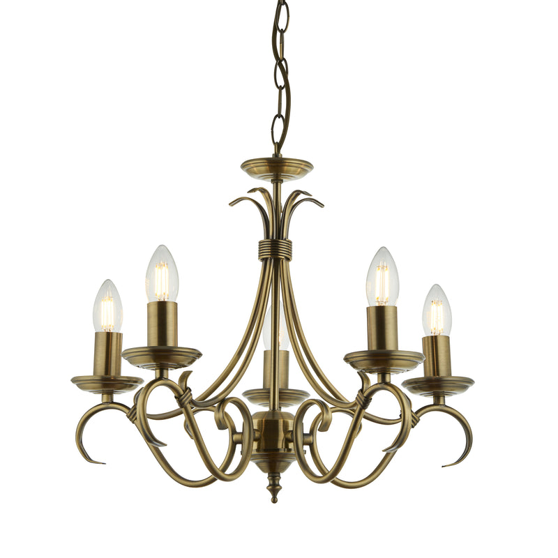 Endon Bernice 5 Light Chandelier in antique brass