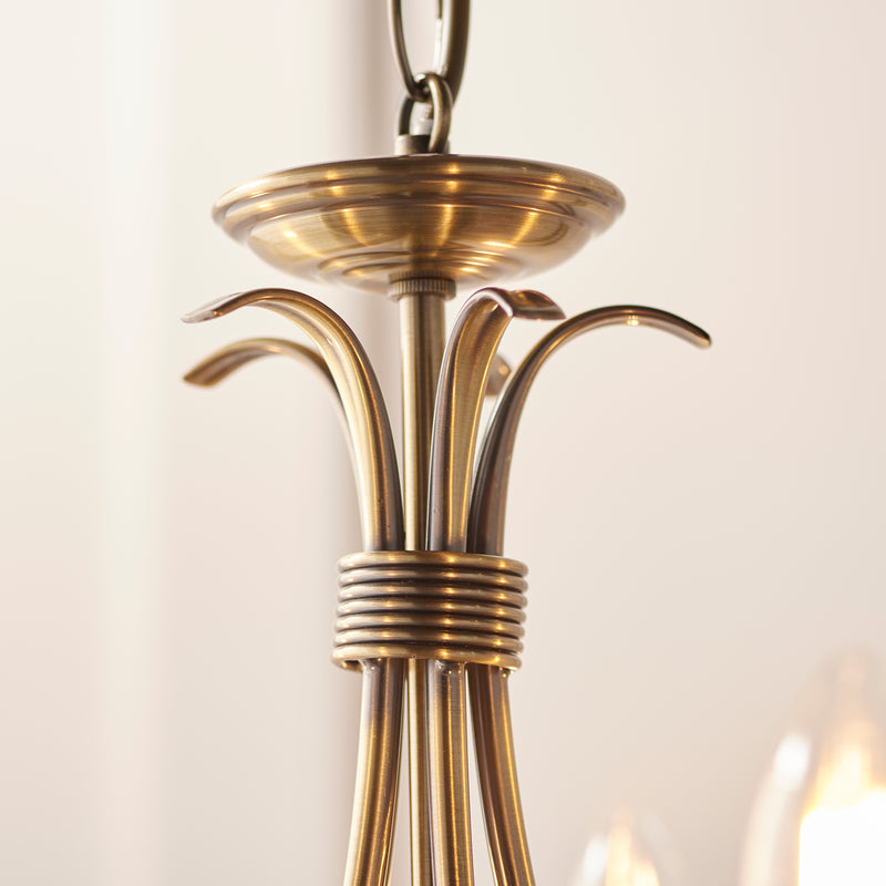 Bernice 5 Light Chandelier detail showing the metalwork and fittings