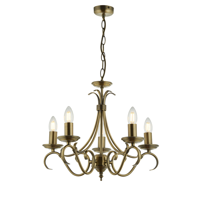 Close-up of the Bernice 5 Light Chandelier ceiling plate and fittings