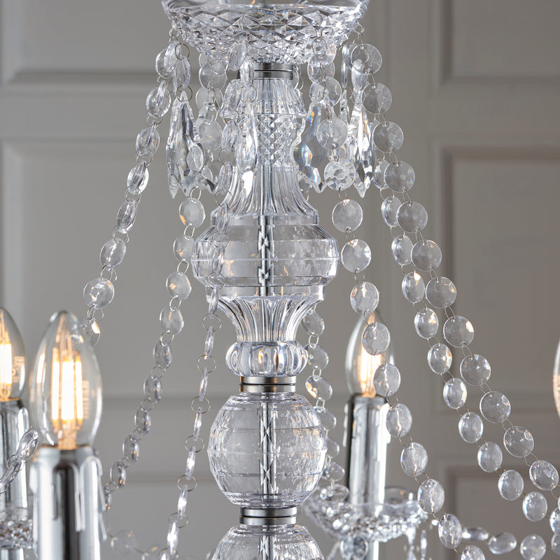 Close-up of the Clarence 8 Light Chandelier ceiling plate and fittings