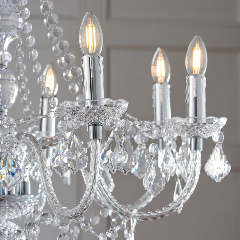 Clarence 8 Light Chandelier – alternative view in chrome and clear acrylic