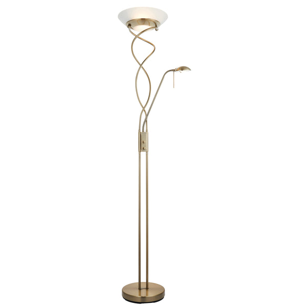 Endon Monaco Mother and Child Floor Lamp in antique brass on a white background