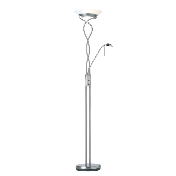 Endon Monaco Mother and Child Floor Lamp in satin chrome on a white background