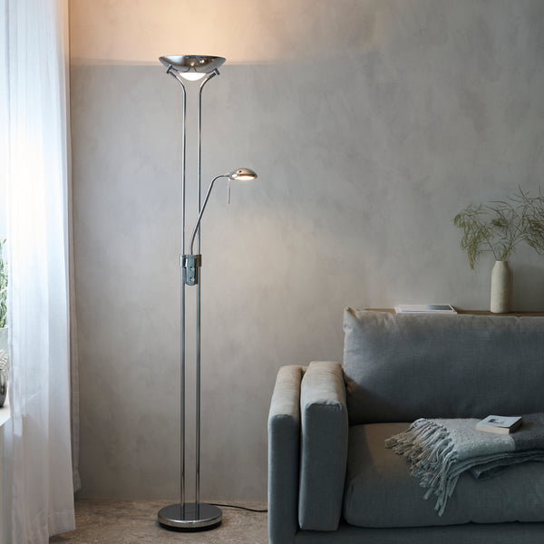 Endon Rome Mother and Child Floor Lamp in chrome in a styled living room