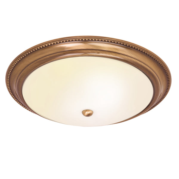 Endon Atlas 2 Light Flush Ceiling Light in antique brass with frosted glass