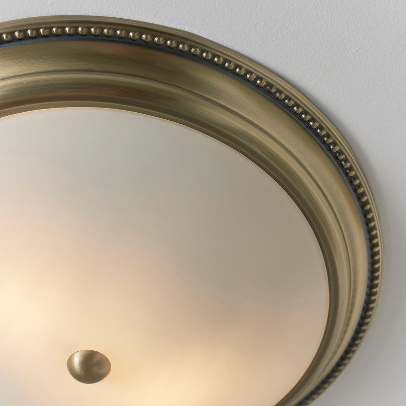 Close-up of the frosted glass on the Atlas 2 Light Flush Ceiling Light