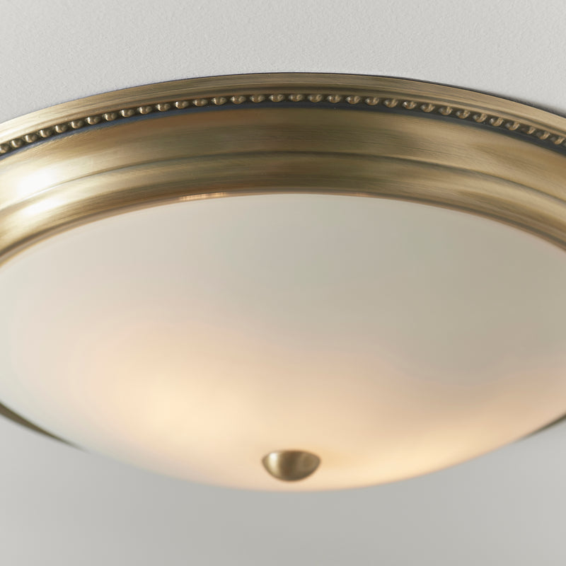 Atlas 2 Light Flush Ceiling Light detail showing the frosted glass and fittings
