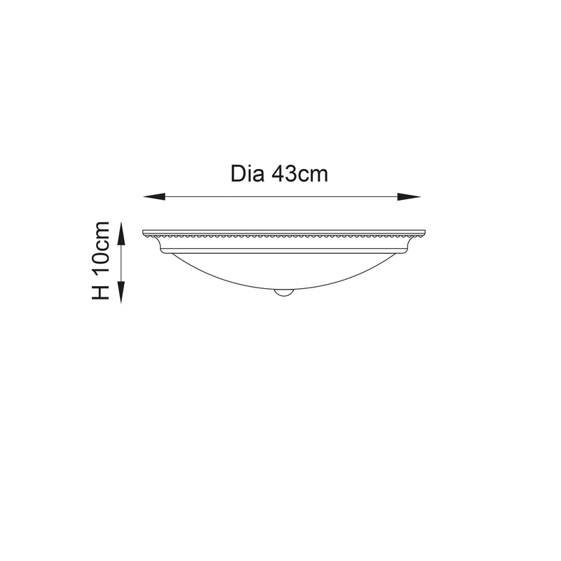 Atlas 2 Light Flush Ceiling Light dimension drawing showing width and depth
