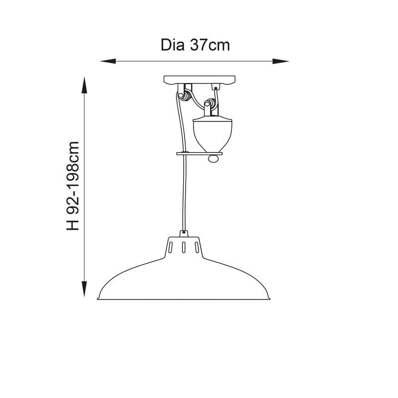 Polka Rise and Fall Pendant dimension drawing showing width and drop
