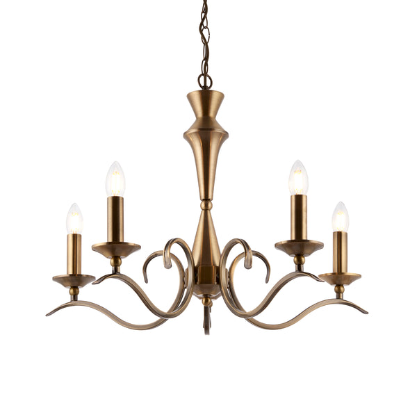 Endon Kora 5 Light Chandelier in antique brass