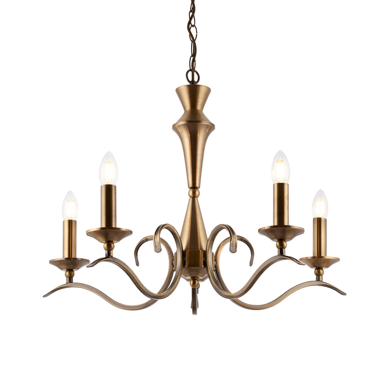 Endon Kora 5 Light Chandelier in antique brass