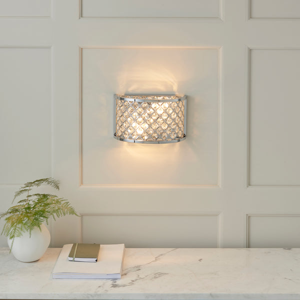 Interiors 1900 Hudson 2 Light Wall Fitting in Polished Chrome with Crystal Beads