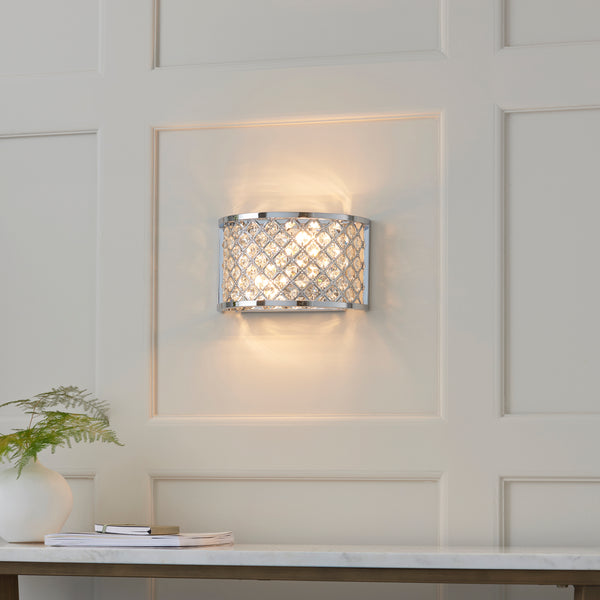Interiors 1900 Hudson 2 Light Wall Fitting in Polished Chrome with Crystal Beads