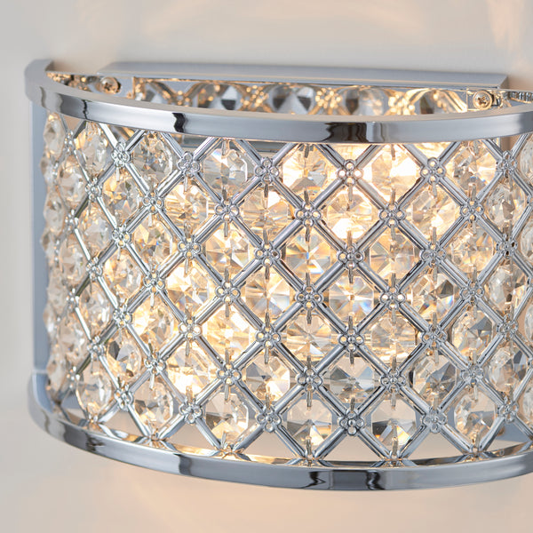 Interiors 1900 Hudson 2 Light Wall Fitting in Polished Chrome with Crystal Beads