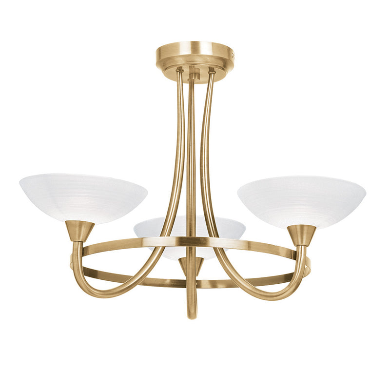 Endon Cagney 3 Light Semi Flush Ceiling Light in antique brass with white glass