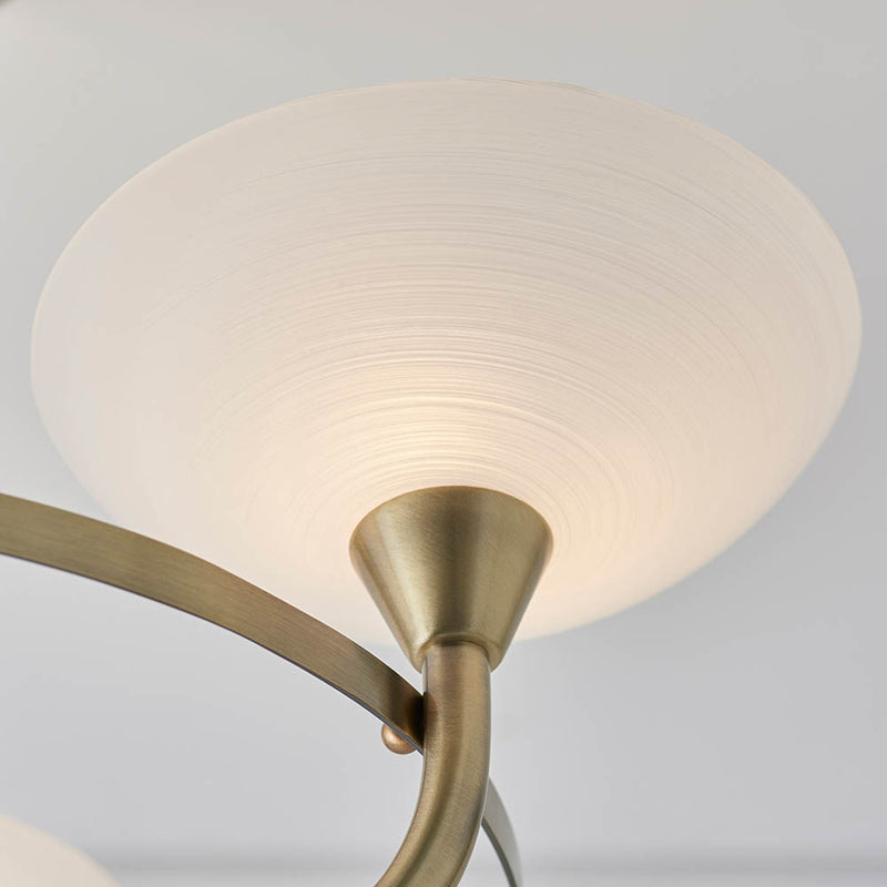 Cagney 3 Light Semi Flush Ceiling Light detail showing the white glass and fittings