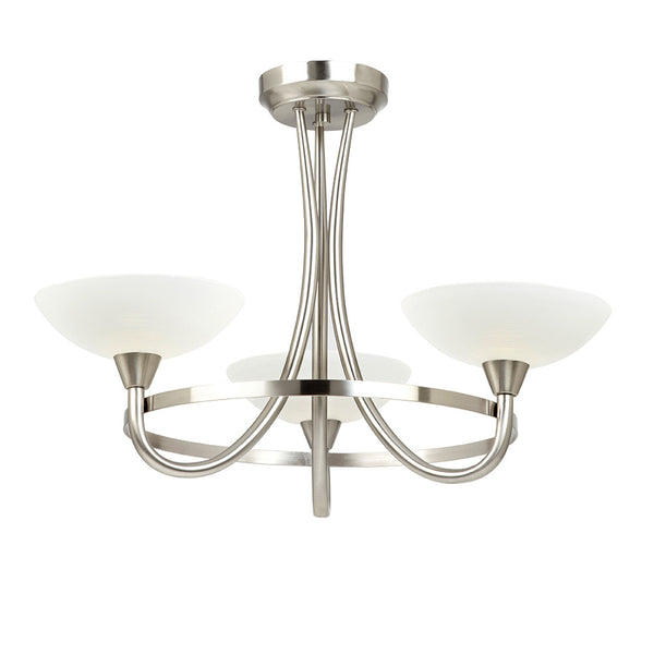 Endon Cagney 3 Light Semi Flush Ceiling Light in satin chrome with white glass
