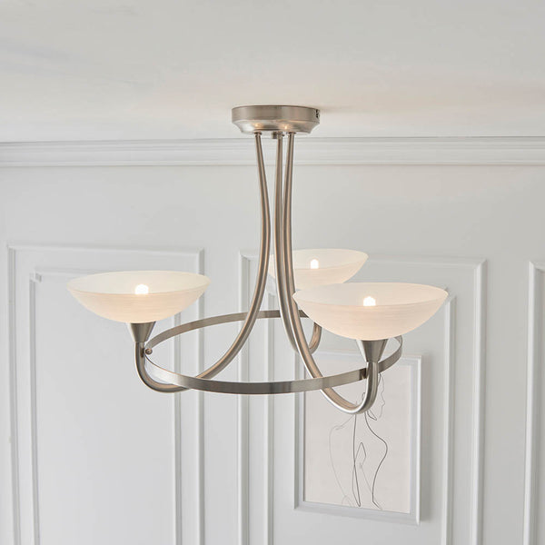 Close-up of the white glass on the Cagney 3 Light Semi Flush Ceiling Light