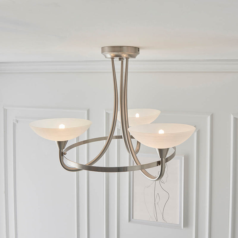 Close-up of the white glass on the Cagney 3 Light Semi Flush Ceiling Light