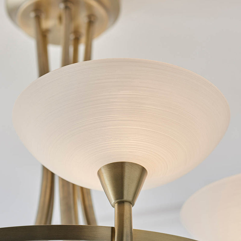 Cagney 5 Light Semi Flush Ceiling Light detail showing the white glass and fittings