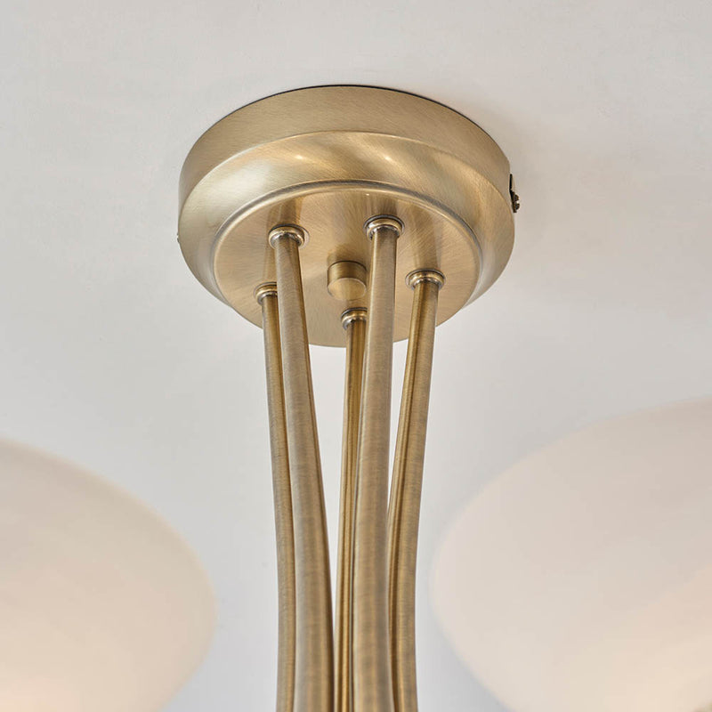 Close-up of the Cagney 5 Light Semi Flush Ceiling Light ceiling plate and fittings