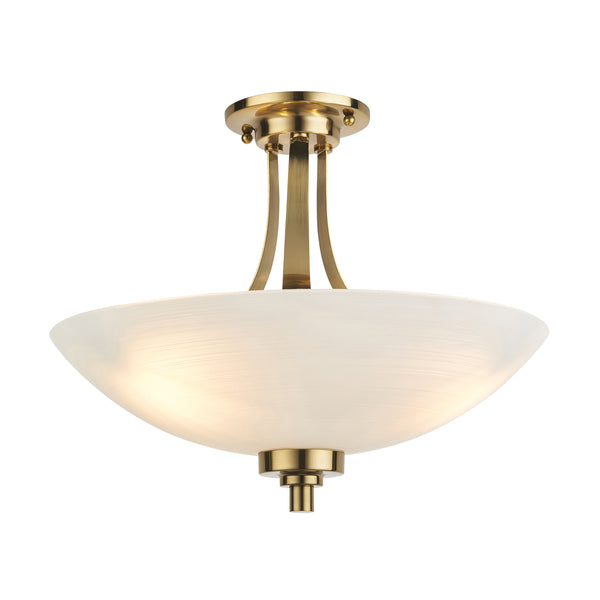 Endon Welles 3 Light Semi Flush Ceiling Light in antique brass with white glass