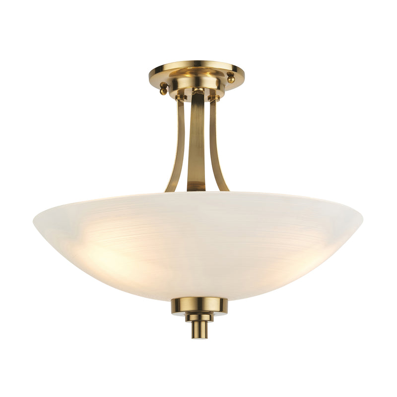 Endon Welles 3 Light Semi Flush Ceiling Light in antique brass with white glass
