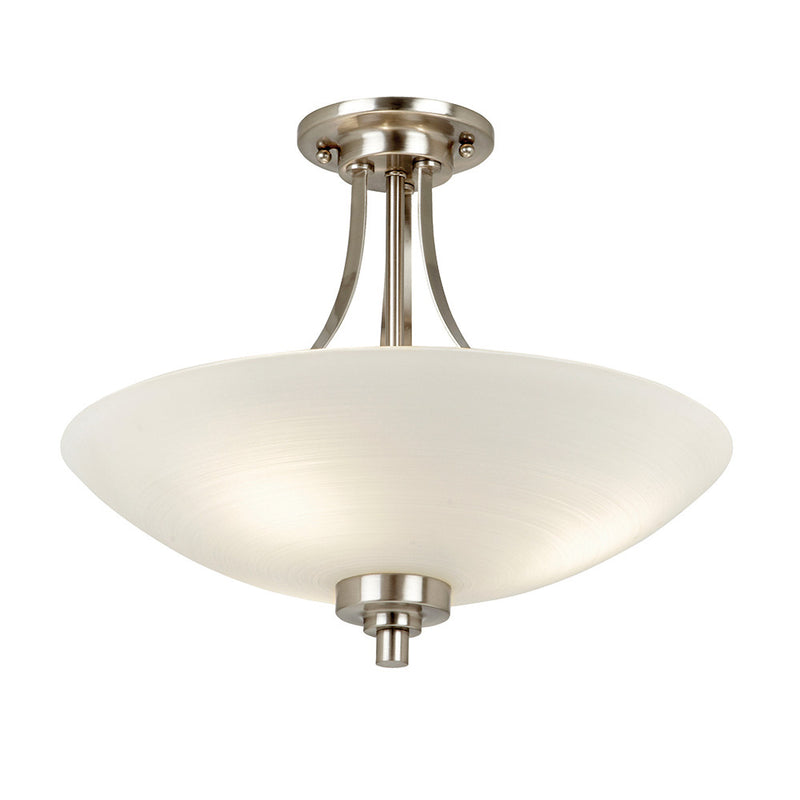 Endon Welles 3 Light Semi Flush Ceiling Light in satin chrome with white glass