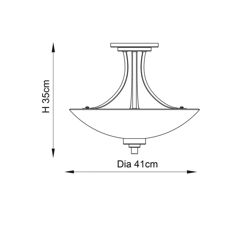 Welles 3 Light Semi Flush Ceiling Light dimension drawing showing width and depth