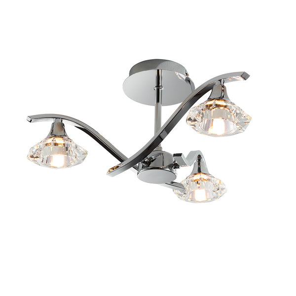 Endon Langella 3 Light Crystal Semi Flush Ceiling Light in chrome with clear crystal