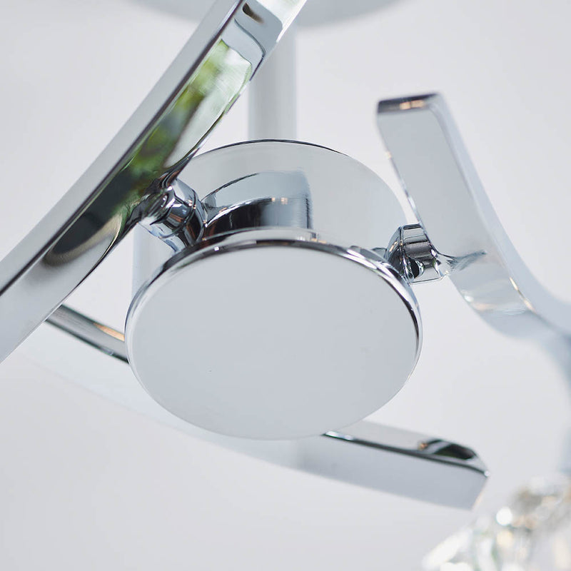Detail of the chrome finish on the Langella 3 Light Crystal Semi Flush Ceiling Light