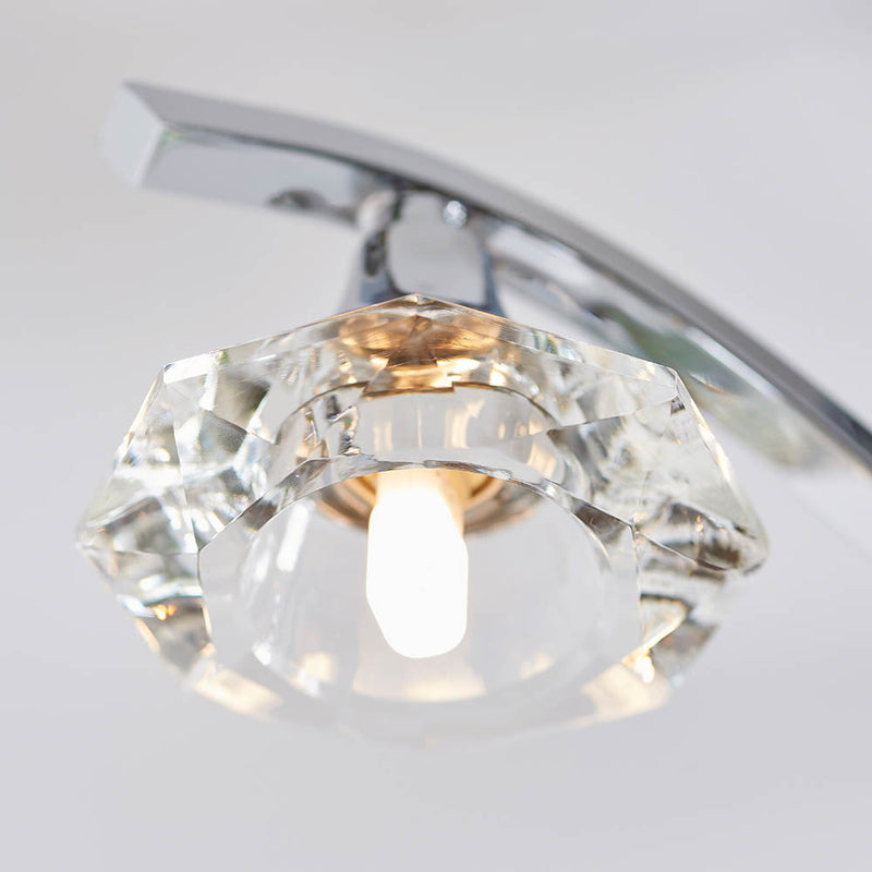 Langella 3 Light Crystal Semi Flush Ceiling Light detail showing the clear crystal and fittings