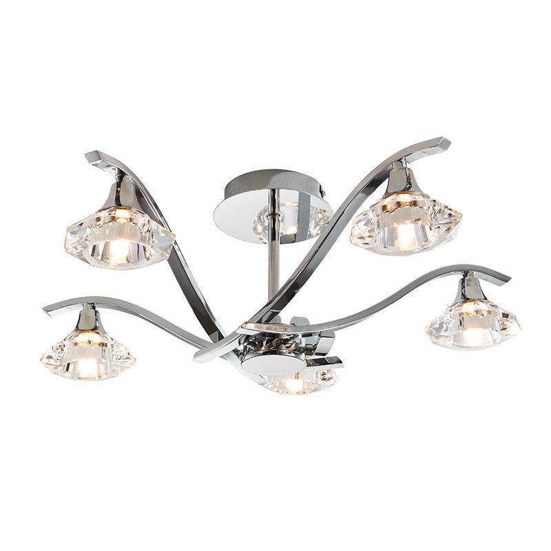 Endon Langella 5 Light Crystal Semi Flush Ceiling Light in chrome with clear crystal