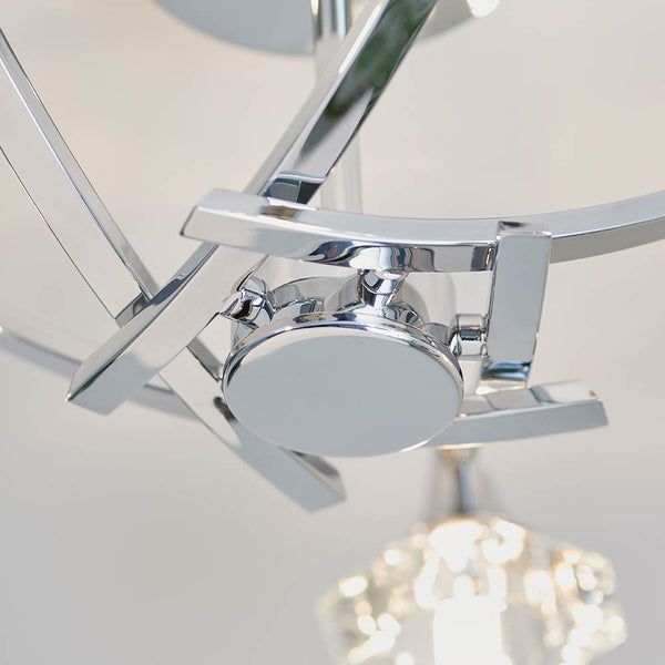 Langella 5 Light Crystal Semi Flush Ceiling Light in chrome shown in a room setting