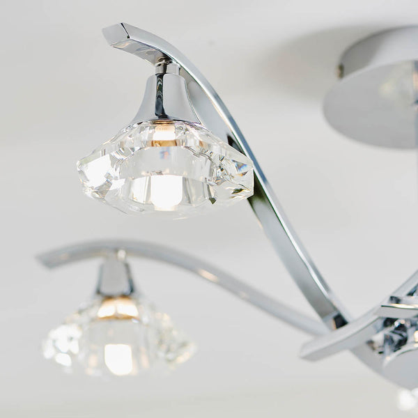 Close-up of the clear crystal on the Langella 5 Light Crystal Semi Flush Ceiling Light