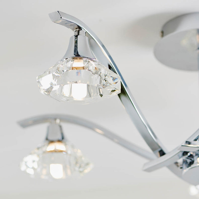 Close-up of the clear crystal on the Langella 5 Light Crystal Semi Flush Ceiling Light