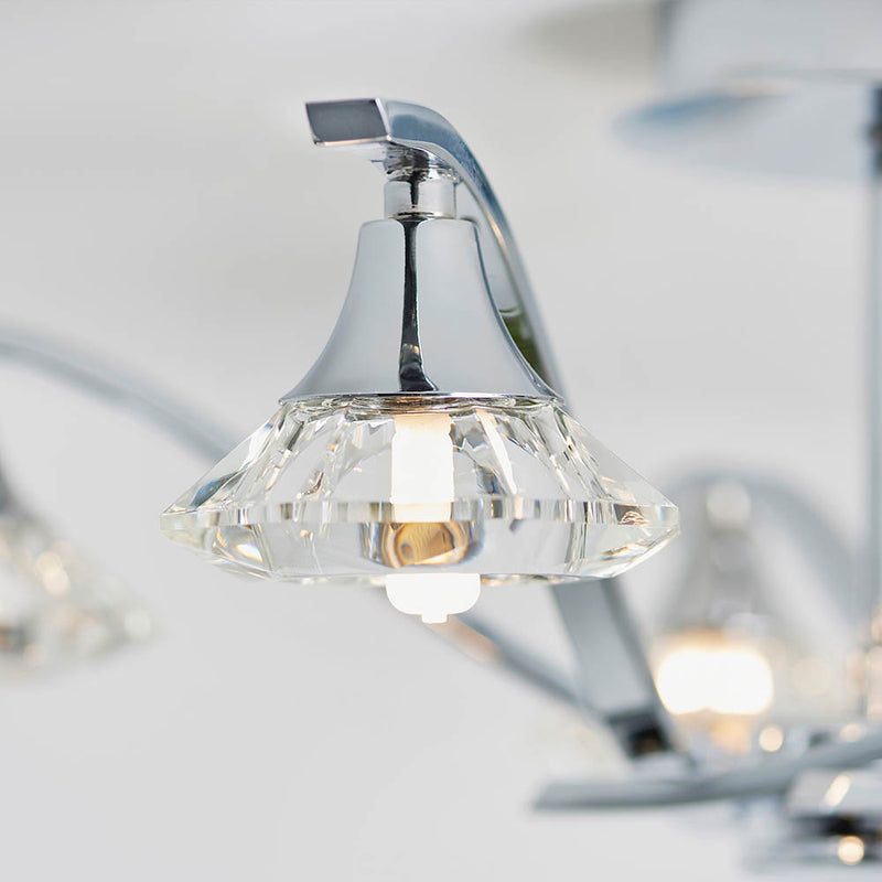 Detail of the chrome finish on the Langella 5 Light Crystal Semi Flush Ceiling Light