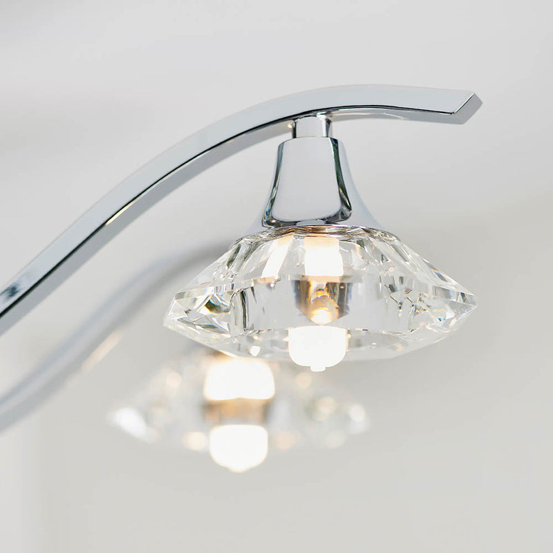 Langella 5 Light Crystal Semi Flush Ceiling Light detail showing the clear crystal and fittings