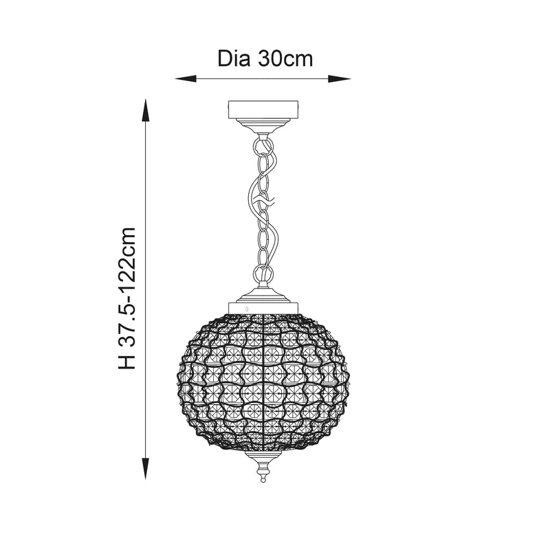 Tanaro Pendant dimension drawing showing width and drop
