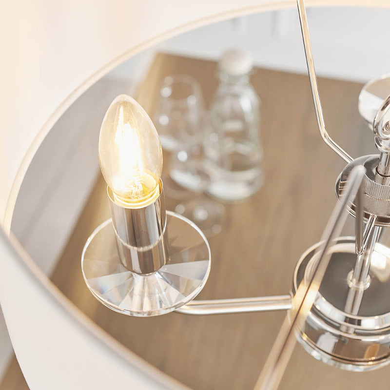 Close-up of the vintage white fabric on the Nixon 3 Light Chandelier