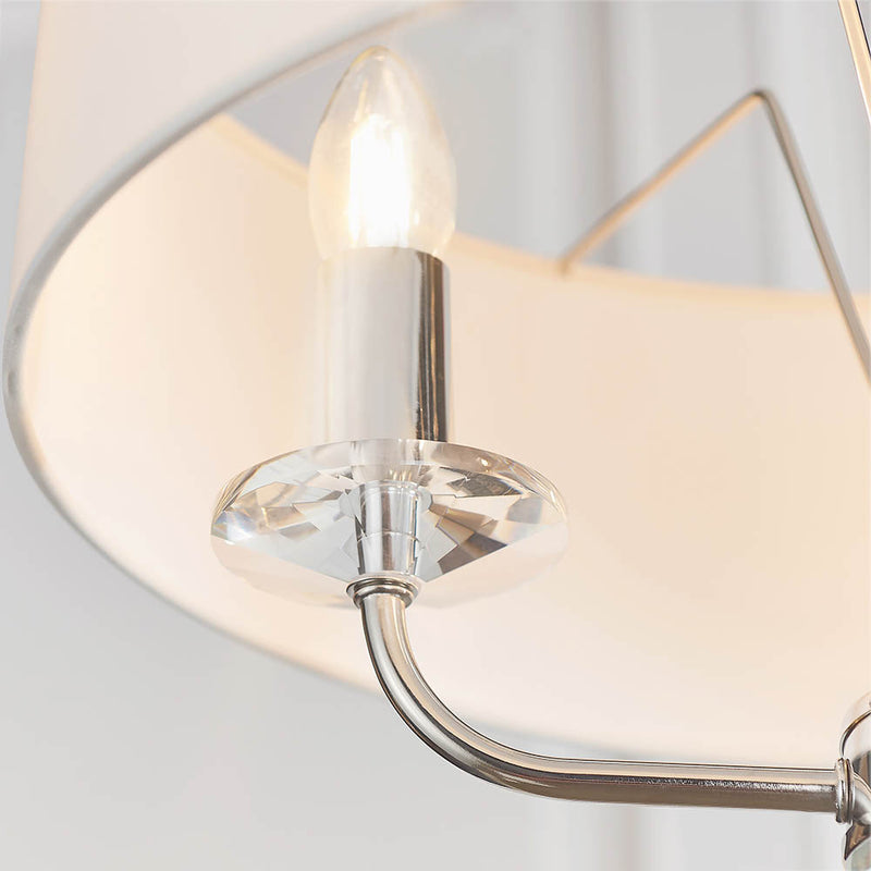Nixon 3 Light Chandelier detail showing the vintage white fabric and fittings