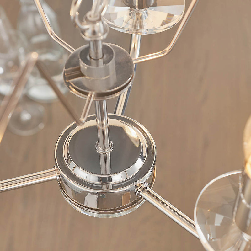 Close-up of the Nixon 3 Light Chandelier ceiling plate and fittings