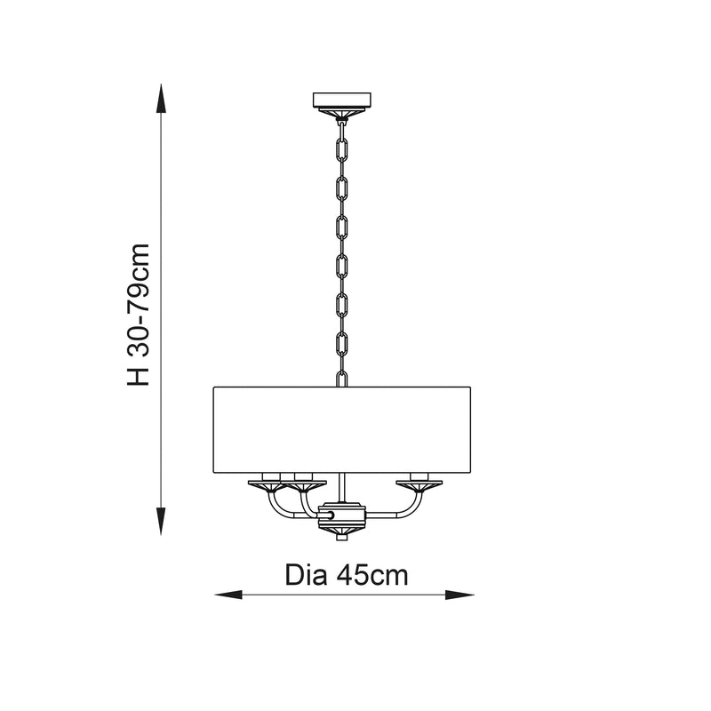 Nixon 3 Light Chandelier dimension drawing showing width and drop