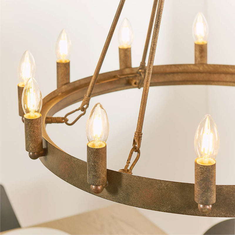 Close-up of the metalwork on the Chevalier 12 Light Candle Chandelier