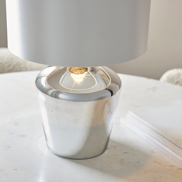 Close-up of the Waldorf Glass Table Lamp shade and finish