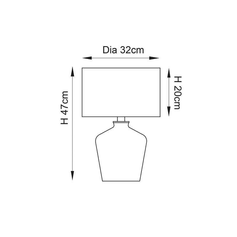Waldorf Glass Table Lamp dimension drawing showing height and width