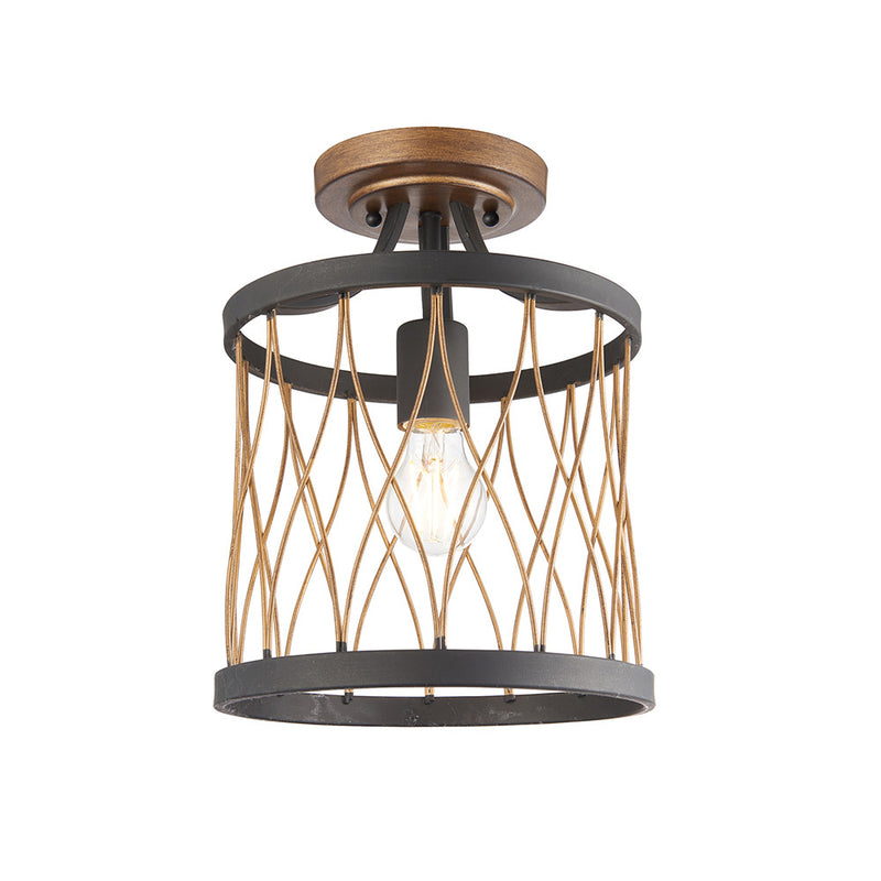 Endon Heston Semi Flush Ceiling Light in matt black and rustic bronze