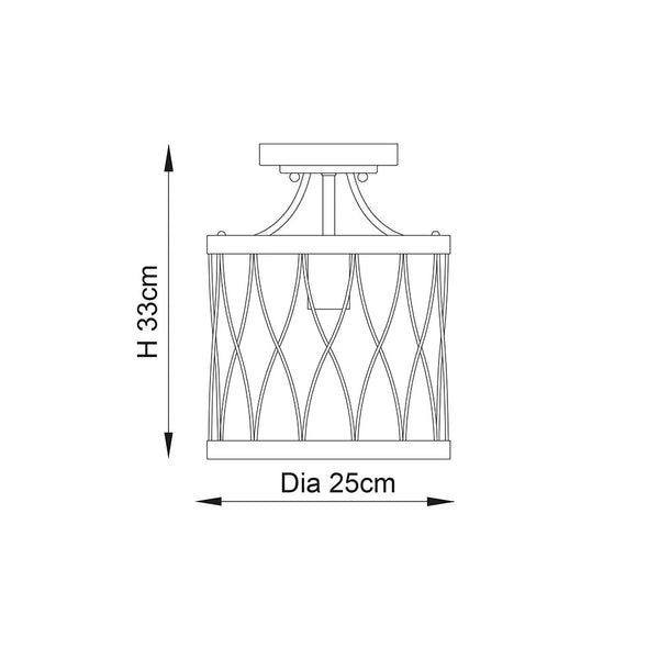 Heston Semi Flush Ceiling Light dimension drawing showing width and depth
