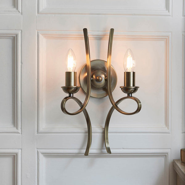 Interiors 1900 Penn 2 Light Twin Wall Light Brass